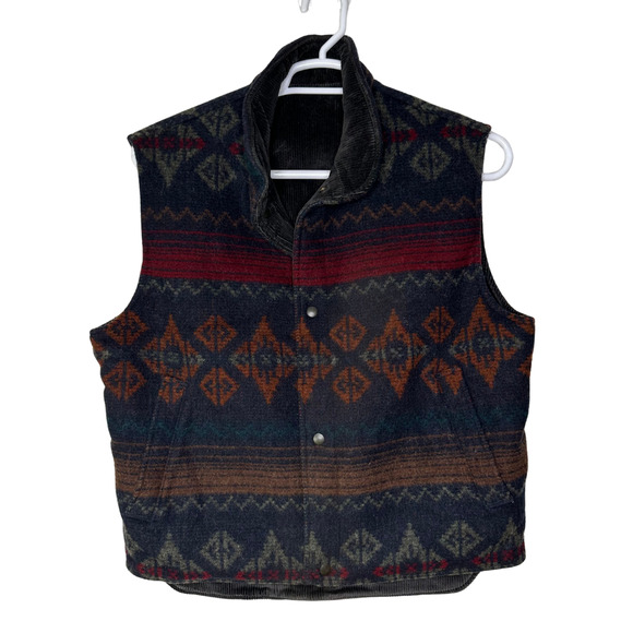 Vintage Woolrich Vest Mens Medium Nordic Navajo Wool Reversible Corduroy USA 90s - Picture 1 of 8